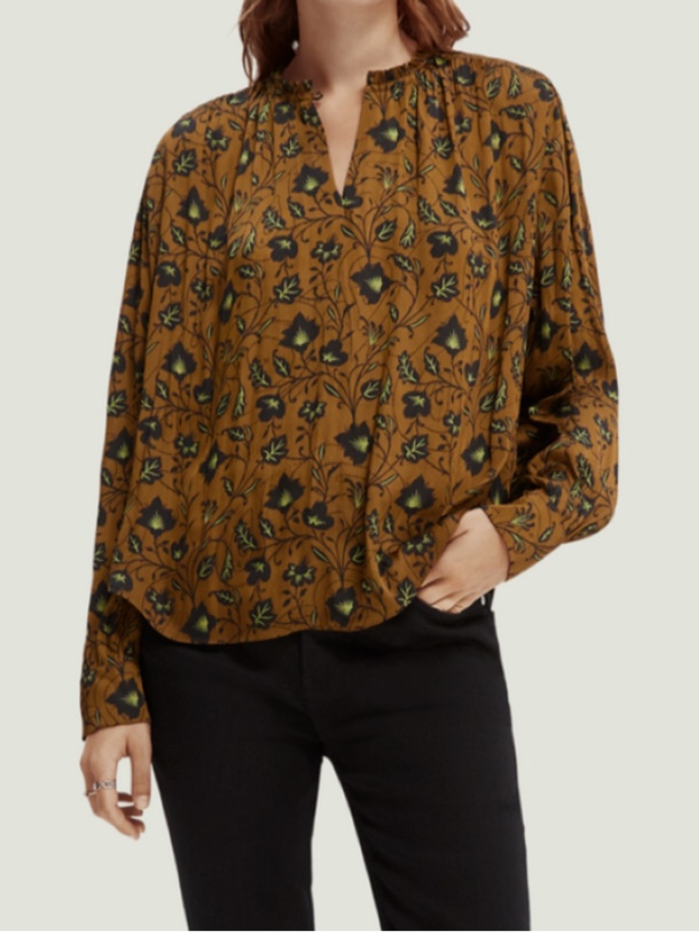 Scotch & Soda Floral V-Neck Long-Sleeve Blouse
